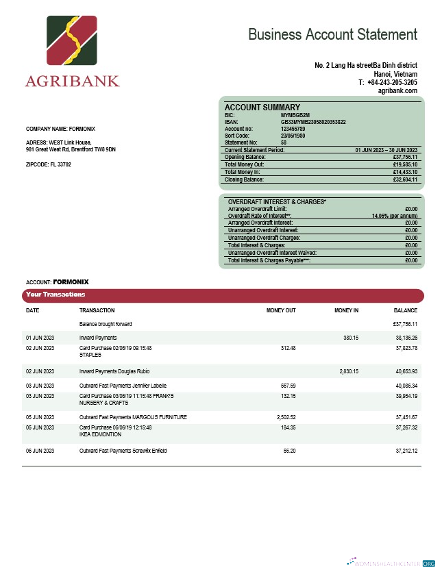 Download Agribank company statement Word and PDF template Photoshop template